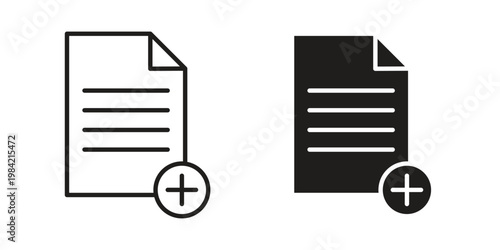 Add document icon simple black and white line and clip art illustrations