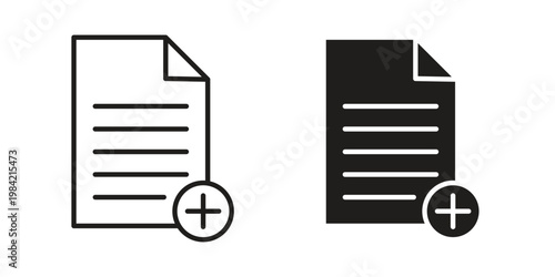 Add document icon simple black and white line and clip art illustrations