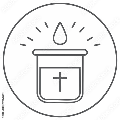 Minimalist baptism symbol illustration with water drop and Christian cross in circle line art design for religious observance