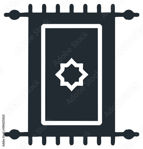 Islamic prayer mat icon with traditional eight pointed star design cultural symbol