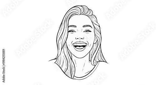 Lively sketch of a woman's joyful laughter, eyes wide with glee