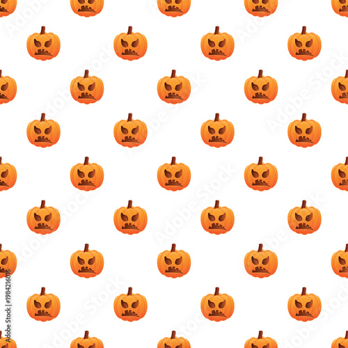 Halloween jack o lanterns with angry faces creating a spooky festive seamless pattern