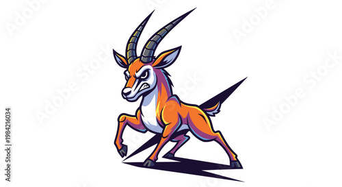 Striking mascot design featuring a fierce gazelle with powerful horns and an aggressive stance, highlighted with energetic lightning effects.
