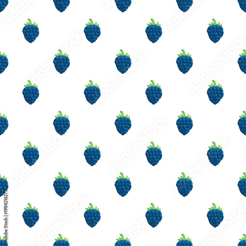 Blue blackberries creating a uniform, repeating pattern on a white background