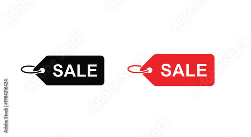 Two sale tags one black and one red with attached string loops