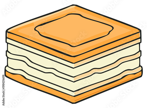 Illustration of a layered sweet pastry baklava with syrup topping, Middle Eastern cuisine