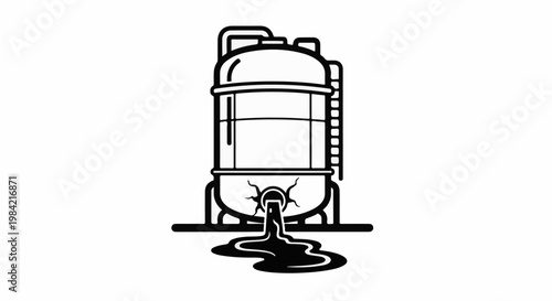 Industrial tank with liquid leaking from a cracked valve