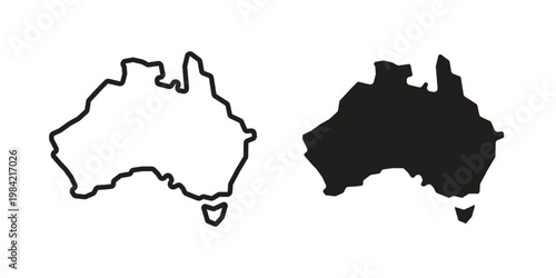 Australia map icon simple black and white line and clip art illustrations