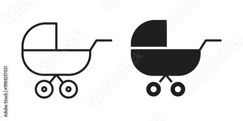 Baby carriage icon simple black and white line and clip art illustrations