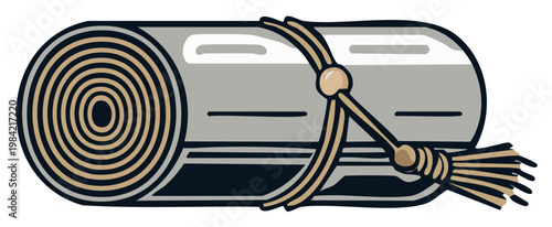 Rolled up sleeping mat with cord and tassel for outdoor adventure