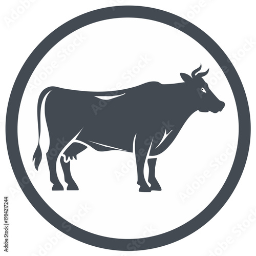 Silhouette of a cow within a circle, design element.