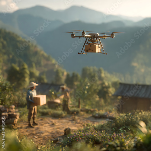 Drone Delivering Package to Rural Village in China
