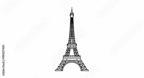 Iconic Parisian tower, a striking black and white line art illustration