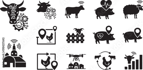 Agricultural icons for farming and livestock management