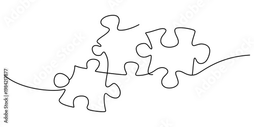 Obraz na płótnie A single continuous line drawing depicting three interlocking jigsaw puzzle piec