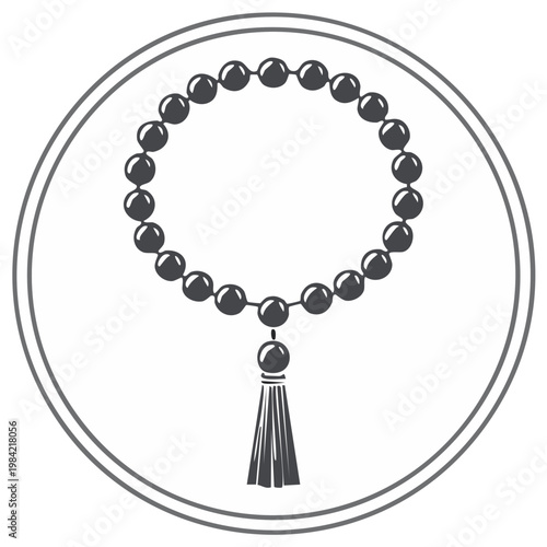 Prayer beads symbol with tassel round icon for meditation spirituality and religious practice