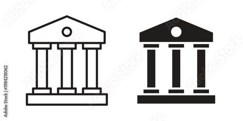 Bank icon simple black and white line and clip art illustrations
