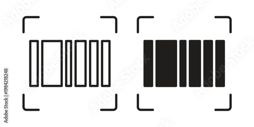 Barcode read icon simple black and white line and clip art illustrations
