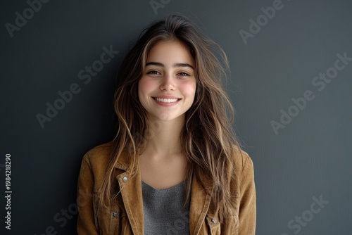 Smiling Young Woman in Corduroy Jacket - Genuine and Warm Portrait