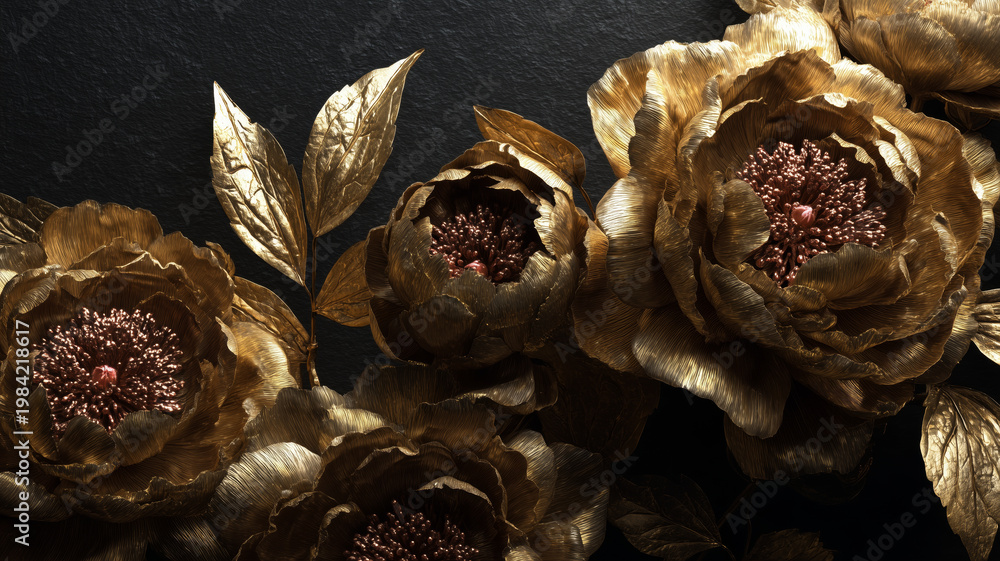 Fototapeta premium Abstract golden flowers, floral design for prints, postcards or wallpaper 