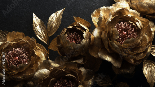 Abstract golden flowers, floral design for prints, postcards or wallpaper
