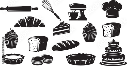 Baking Essentials and Sweet Treats Illustration Set