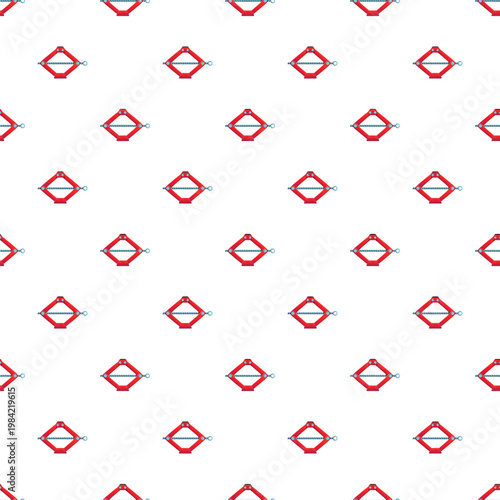 Seamless pattern forming with red automotive scissor jacks on a white background