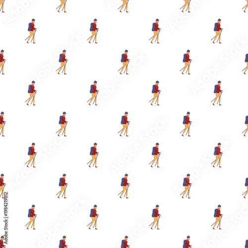 Nordic walking hikers forming a seamless pattern representing an active lifestyle