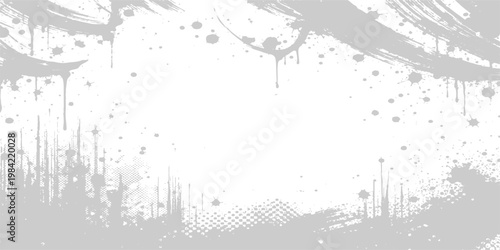 Abstract a grayscale background composed of splattered paint, brushstrokes, and abstract grunge design for artistic usage.