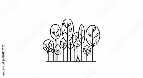 Minimalist line art depiction of a grove of stylized trees
