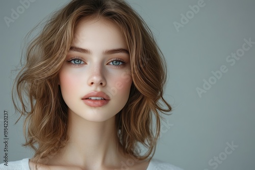 Stunning Portrait of a Young Woman with Radiant Skin and Natural Makeup