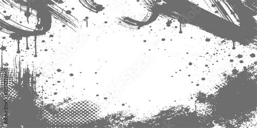 Abstract a textured, paint-splattered graphic, its raw strokes and dynamic drips creating an abstract frame. The central space remains untouched, inviting textual or visual integration.