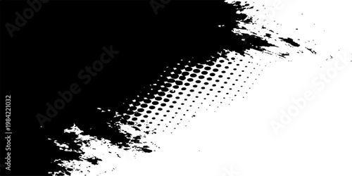 Abstract an artistic, high-contrast composition, with a striking diagonal division between black and an textured white. This design merges grunge elements.