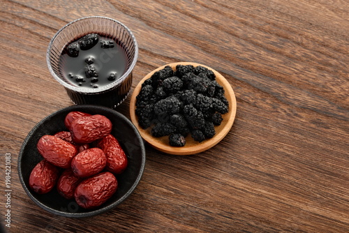 Red dates, dried mulberries, and mulberry tea