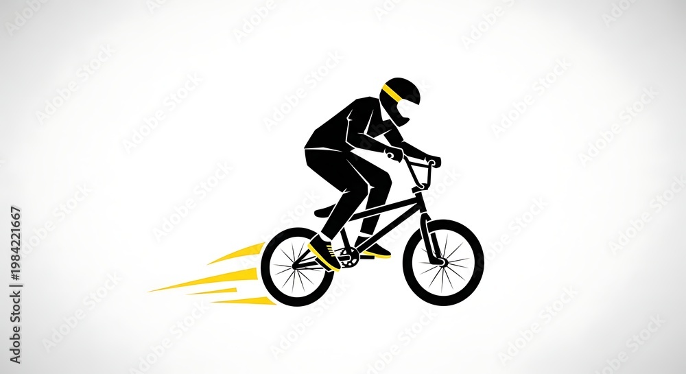Fototapeta premium A person riding a bike with a helmet on