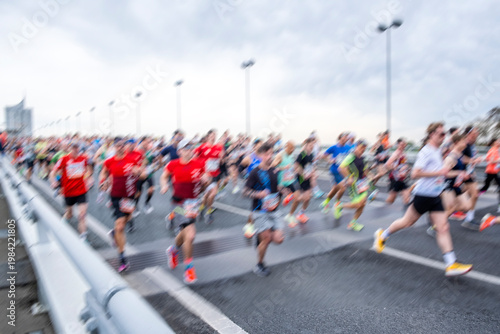 Photography marathon runners in the city, motion blur