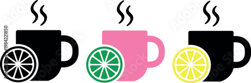 Three cups of tea with different citrus slices beside them