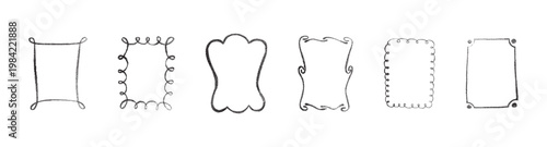 Chalk or crayon hand drawn coquette ribbon frames set. Grunge rectangle and square shape. Vector stock illustration isolated on white background for design template social media files, print, photo