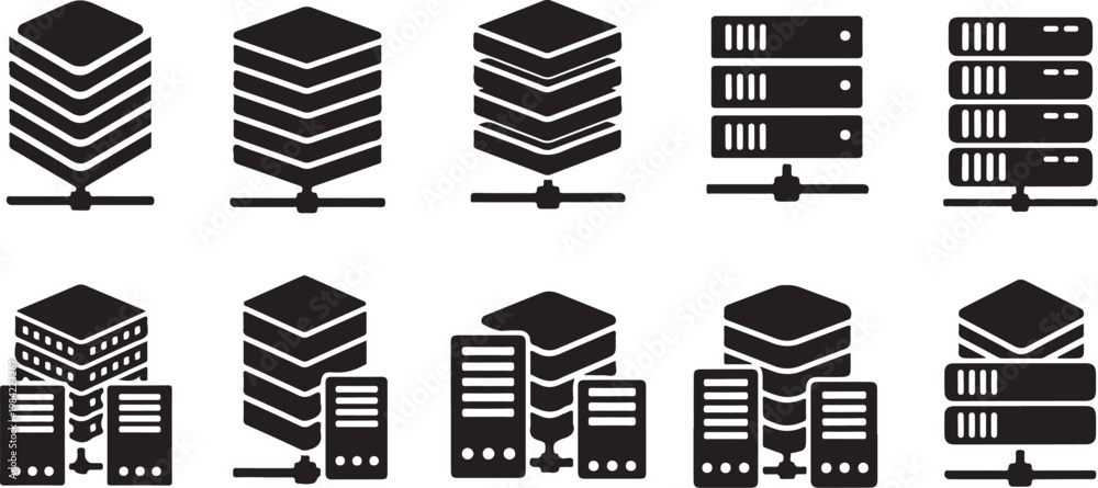 Obraz premium Server Room Icons and Data Center Symbols