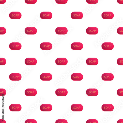 Repeating pattern of pink soap bars isolated on white background