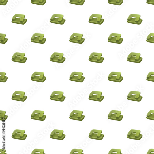 Green single hole punchers forming a repeating pattern on white background