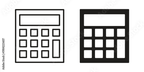 Calculator icon simple black and white line and clip art illustrations