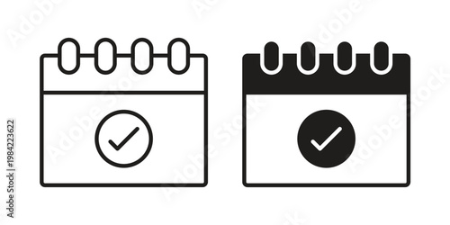 Calendar check icon simple black and white line and clip art illustrations
