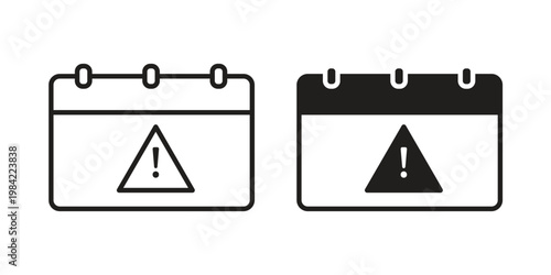 Calendar exclamation icon simple black and white line and clip art illustrations