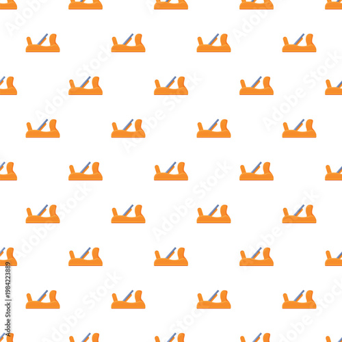 Orange joinery hand planes creating a repeating background design on white