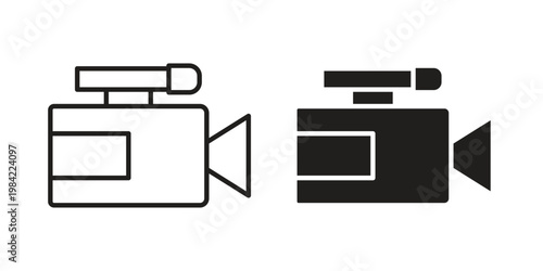 Camcorder icon simple black and white line and clip art illustrations