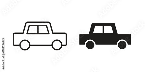 Car side view icon simple black and white line and clip art illustrations