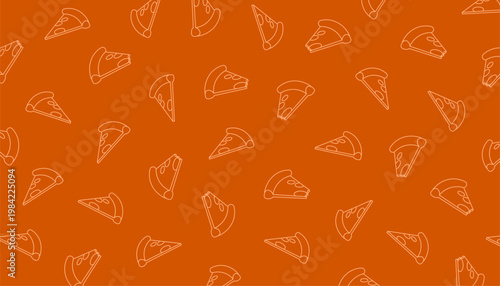Pizza slices outline pattern on orange background