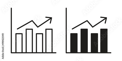 Chart histogram icon simple black and white line and clip art illustrations