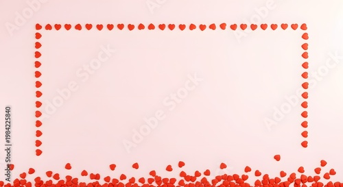 Valentines Day Frame - Red Hearts Bordering Empty Space on Pink Background.